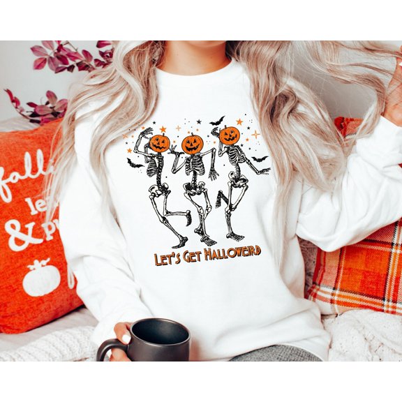 Velto Dancing Skeleton Sweatshirt and , Pumpkin Skeleton Sweater, Fall Sweatshirt, Happy Holiday Party Sweatshirt, Spooky Season Sweatshirt All Size S-5XL