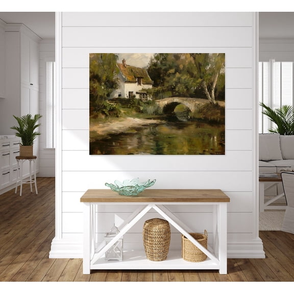 Velto Denmark Cabin River 20Th Century Vintage, European River Bridge Landscape, Antique Architecture Canvas, 8x10 UNFRAMED