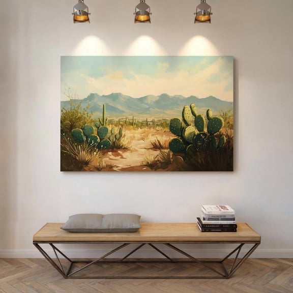 Velto Desert Cactus Landscape Canvas Southwest Nature Mountain Sunset Rustic Western Home Decor Boho Desert Wall Art, SIZE 8x10 INCLUDE Pine Wood Frame 1.25-Inch