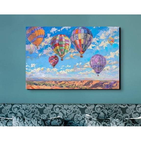 Velto Desert Hot Air Balloon Canvas, Retro Southwestern Wall Art, Colorful Travel Landscape, SIZE 8x10 INCLUDE Pine Wood Frame 1.25-Inch