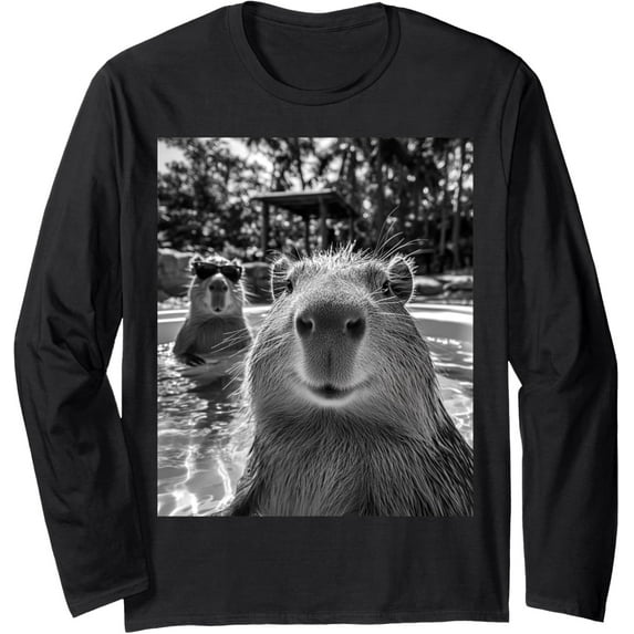 Velto Design Cool CapybaraCool Capybara Selfie Long Sleeve Sweatshirt All Size S-5XL