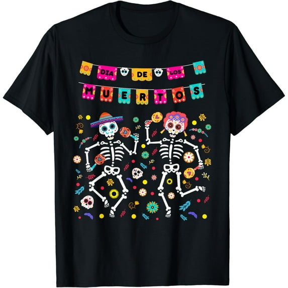 Velto Dia De Los Muertos 2023 Mexican Skeleton Dancing T-Shirt All Size S-5XL
