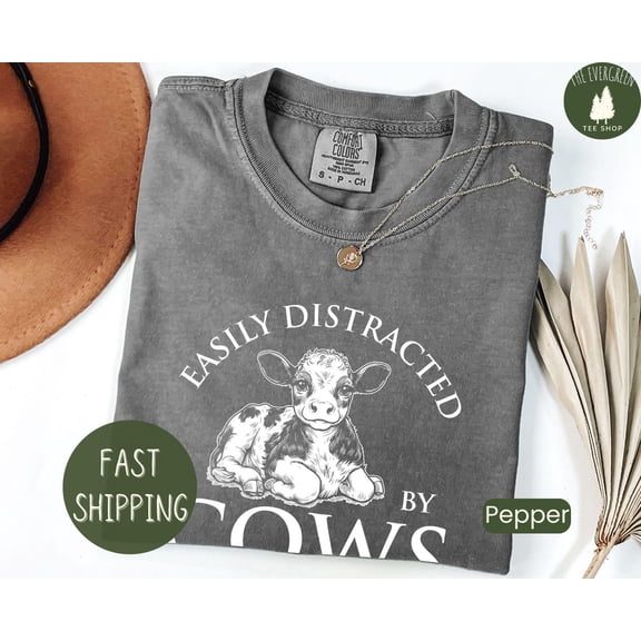 Velto Distracted by Cows T-shirt, Farm Animal Lover Graphic Apparel, Cute Statement Outfit, Fun Casual Clothing for Cow Fans Fullsize S-5XL Shirt