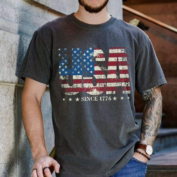 Velto Distressed American Flag T-Shirt: 4th of July Unisex Tee All Size S-5XL