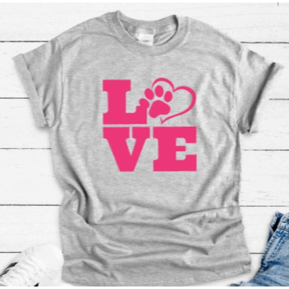 Velto Dog Love Heart Gray Unisex Short Sleeve T-shirt All Size S-5XL