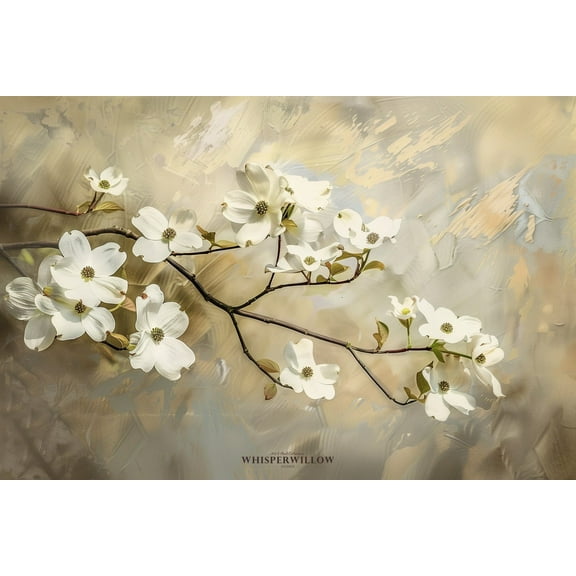 Velto Dogwood Blossoming Branch Still Life Vintage, Spring And Summer Wall Decor, White Floral And Botanical Canvas, 12x16 0.75-Inch Pine Wood Frame