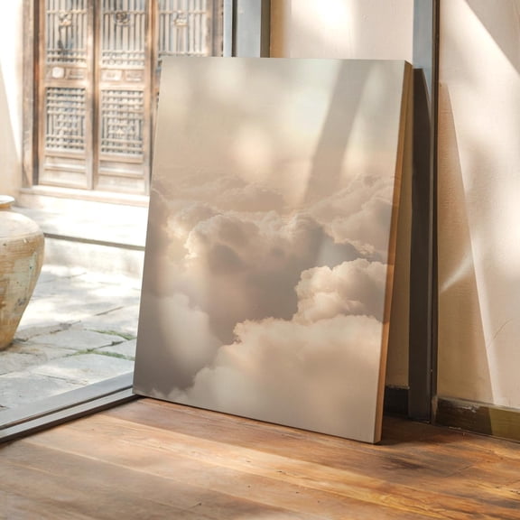 Velto Dreamy Cloud Canvas, Minimal Neutral Sky Wall Art, Serene Modern Nursery Decor, SIZE 8x10 INCLUDE Pine Wood Frame 1.25-Inch