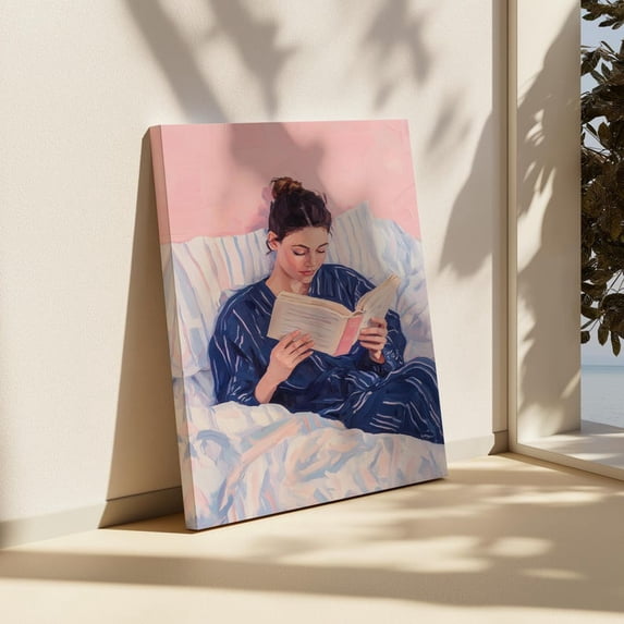 Velto Dreamy Woman Relaxing Reading In Bed Illustration Cozy Feminine ...