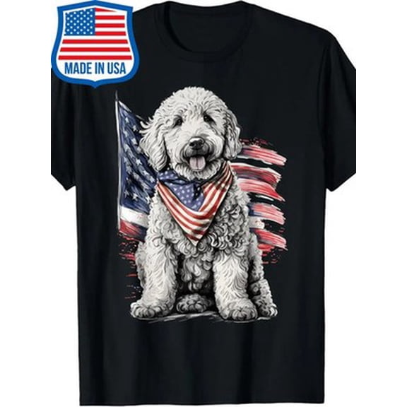Velto Durable Print | Vintage Patriotic Golden Doodle Dog T-Shirt, 100% Cotton Crew Ne All Size S-5XL