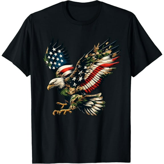 Velto Eagle Patriotic Camo American Flag USA Camouflage USA Flag T-Shirt All Size S-5XL