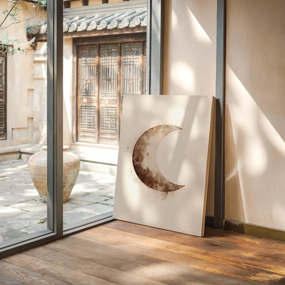 Velto Earthy Crescent Moon - Minimalist Brown Moon Art For Boho And Nature-Inspired Wall Decor Canvas, 8x12 0.75-Inch Pine Wood Frame