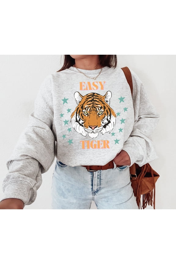 Easy Tiger Sweatshirt Retro Vintage Tiger Crewneck Tiger Sweatshirts Tiger Sweater Trendy Sweatshirts For Women All Size S-5XL