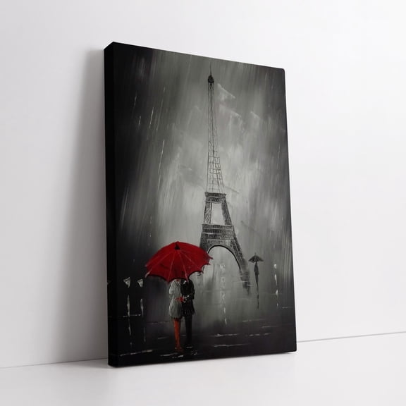 Velto Eiffel Tower Kiss: Romantic Couple Under Red Umbrella Canvas Gift Canvas, 8x10 0.75-Inch Pine Wood Frame