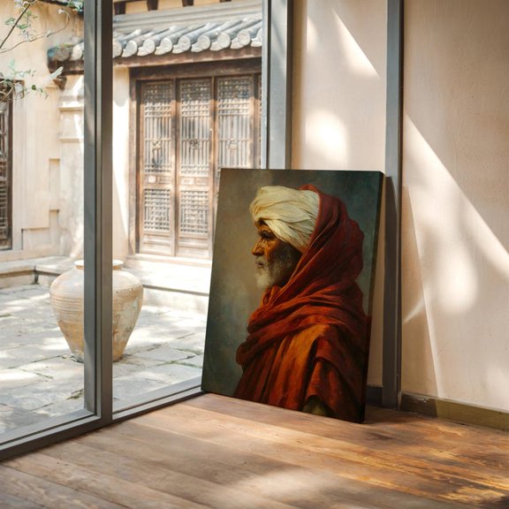 Velto Elder in Red Cloak Canvas Art - Vintage Christian Spiritual Portrait for Faith-Based Decor, SIZE 12x18 INCLUDE Pine Wood Frame 1.25-Inch