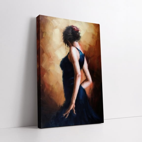 Velto Elegant And Mysterious: Dancer In Blue Dress Canvas Print - Romantic Wall Art For Valentine'S Day Canvas, 12x16 0.75-Inch Pine Wood Frame