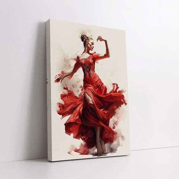 Velto Elegant Dancer In Red Dress Canvas Art, Romantic Wall Decor, Perfect Valentine'S Day Gift For Art Lovers Canvas, 12x16 UNFRAMED