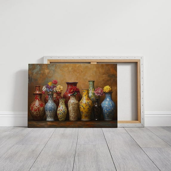 Velto Elegant Floral Vase Canvas Art Vintage Still Life Wall Decor Rustic Traditional Home Style, SIZE 8x10 INCLUDE Pine Wood Frame 1.25-Inch