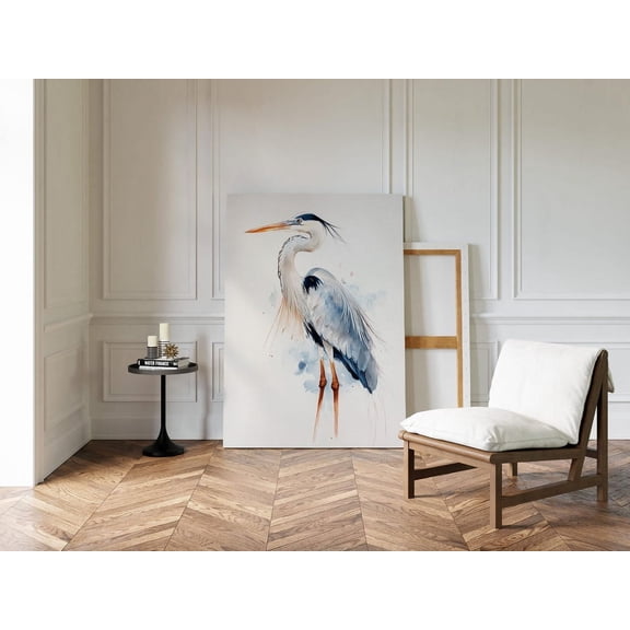 Velto Elegant Great Blue Heron Hand-Painted Bird Art Nature Wall Décor Animal Wild Bird Décor Modern Art, SIZE 8x10 INCLUDE Pine Wood Frame 1.25-Inch