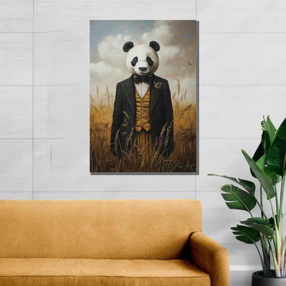 Velto Elegant Panda Canvas In Vintage Suit, Whimsical Anthropomorphic Animal Art, Surreal Wildlife Portrait Wall Decor, Unique Art Gift Canvas, 8x10 UNFRAMED