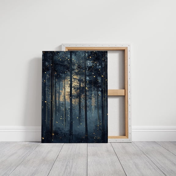 Velto Enchanted Forest at Twilight - Firefly Glow in Magical Woodland Canvas Art for Home, SIZE 12x16 INCLUDE Pine Wood Frame 1.25-Inch