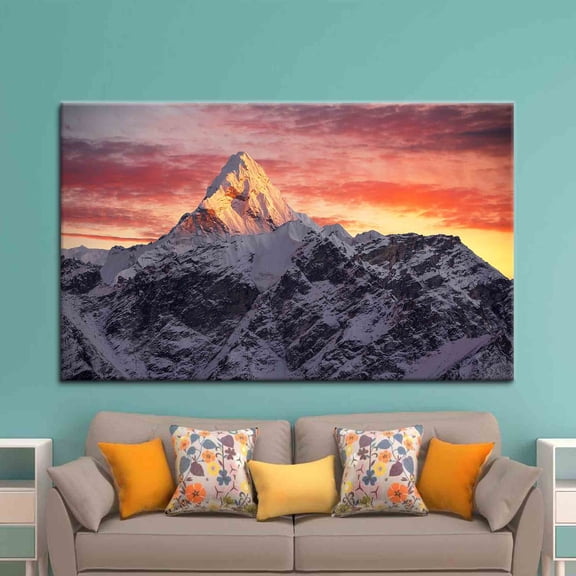 Velto Everest Art, Winter Canvas, Sunset Canvas, Landscape Canvas, Mountain Nature Canvas Art, Sky, Gold Summit Canvas Art Canvas, 8x12 UNFRAMED