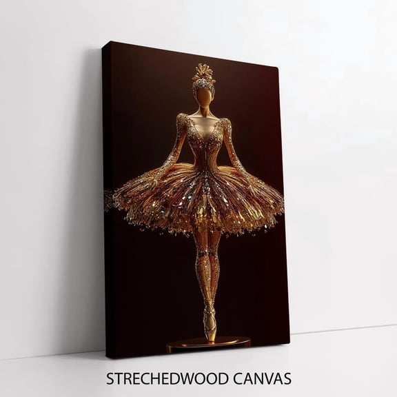 Velto Exquisite Golden Ballerina Statuette Canvas - Luxurious Dance Art, Perfect Gift For Ballet Lovers And Elegant Home Decor Canvas, 8x10 UNFRAMED