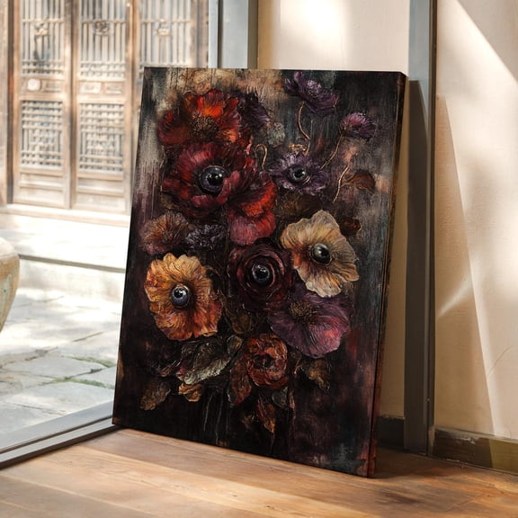 Velto Eyeball Bouquet Canvas, Dark Floral Gothic Wall Art, Creepy Surreal Horror Decor, SIZE 12x18 INCLUDE Pine Wood Frame 1.25-Inch