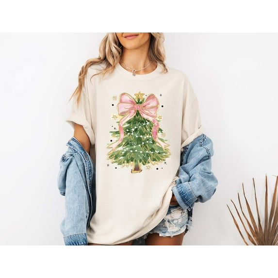 Velto Fancy Happy Holiday Tree Shirt, Coquette Happy Holiday Tree T-shirt -No GLITTER- All Size S-5XL