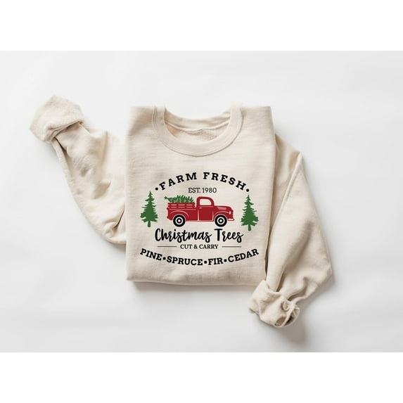 Velto Farm Fresh Happy Holiday Trees Sweatshirt, Pine Spruce Fir, Happy Holiday Sweatshirt, Holiday Sweater, Womens Holiday Sweatshirt, Winter Sweatshirt All Size S-3XL
