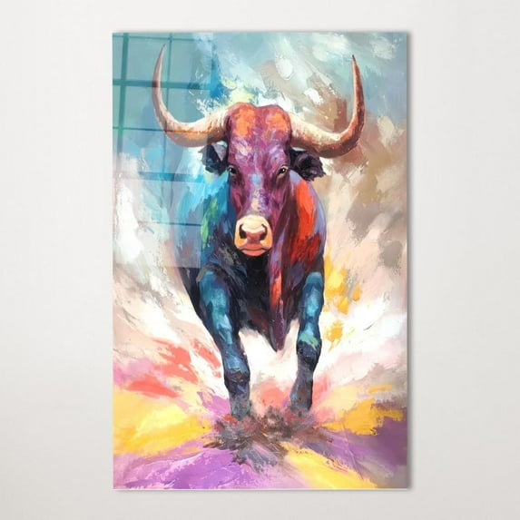 Velto Farmhouse Wall Art, Colorful Bull Wall Art, Animal Wall, Holiday Gifts Abstract Art, Living Room Decor Art Canvas, 12x18 UNFRAMED