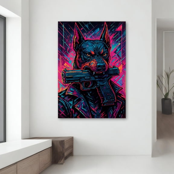 Velto Fearless Neon Doberman In Cybepunk Style - Edgy Canvas, Gift For Him, Bold Dog Wall Art Canvas, 12x16 UNFRAMED