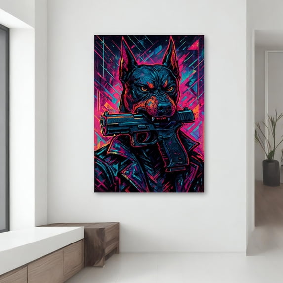Velto Fearless Neon Doberman In Cybepunk Style - Edgy Canvas, Gift For Him, Bold Dog Wall Art Canvas, 12x18 UNFRAMED