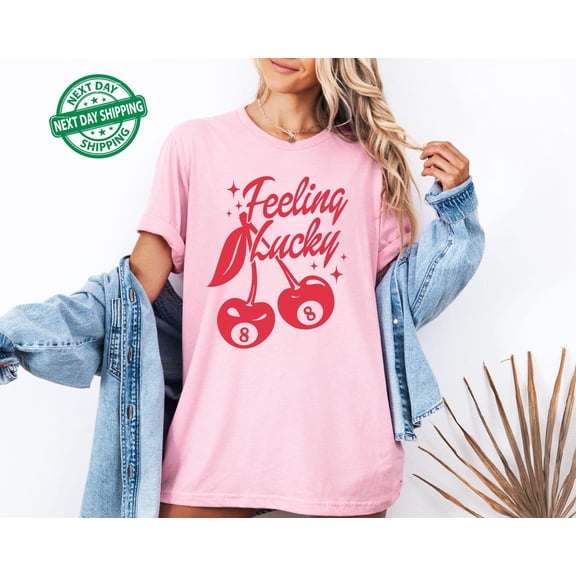 Velto Feeling Lucky Shirt, Lucky You Cherry 8 Ball Tee, Trendy Aesthetic Shirt, Lucky Shirt, Feeling Lucky Cherry 8 ball Graphic Tee, Trendy Shirt All Size S-5XL
