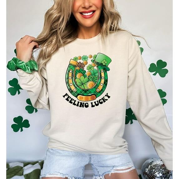 Velto Feeling Lucky St. Patricks Day Sweatshirt, Irish Saint Patricks Day Shirts, Cute St Paddys Day Shirt, St Patrick Day Lucky Tshirt, Lucky Tee All Size S-3XL