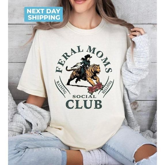 Velto Feral Moms Social Club Shirt, Vintage Graphic Tee, Feral Mom Gift, Mom Life Shirt, Somebody's Feral Wife, Trendy Mom Apparel All Size S-5XL