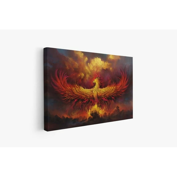 Velto Fiery Phoenix Canvas, Mythical Bird Art, Fantasy Wall Decor, Phoenix Rising Artwork, Firebird Lover Gift, Legendary Creature Canvas, 8x12 UNFRAMED