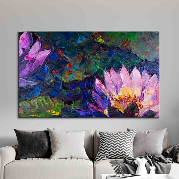 Velto Floral Canvas, Lotus Art, Nature Abstract Lotus Art, Pink Flower Flower Artwork, 16x24 0.75-Inch Pine Wood Frame
