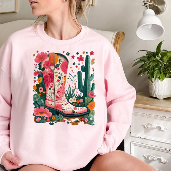 Velto Floral Cowboy Boot : Western Cactus Design () All Size S-3XL