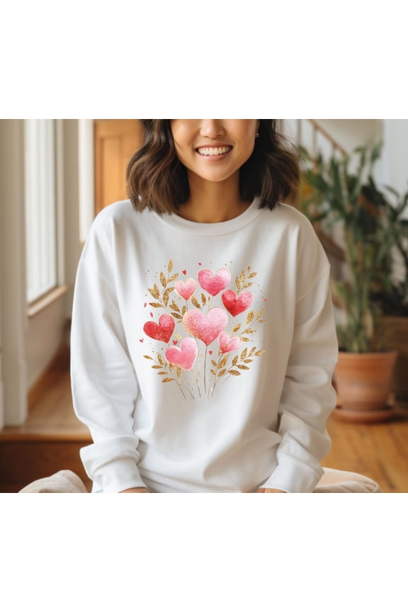 Floral , Heart Flower Sweatshirt, Valentine Gift, Valentine Day , Heart Sweater, Glitter Image, Not Real Glitter All Size S-5XL