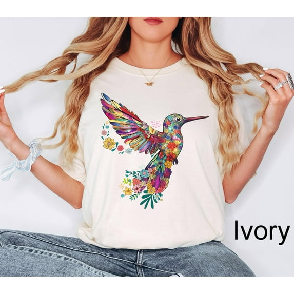 Velto Floral Hummingbird Shirt ,Animal Lover Tee, Bird T Shirts, Trendy Tee, Gift For Her, Flower Bird Lover T-Shirt, Spring Birds All Size S-5XL