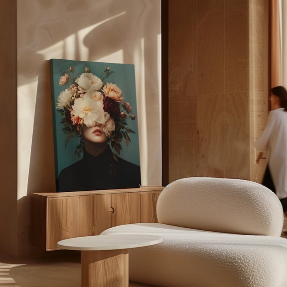 Velto Floral Mask Canvas Art - Vintage Dark Academia Decor, Surreal Floral Portrait, Elegant Wall Art for Home, SIZE 12x16 INCLUDE Pine Wood Frame 1.25-Inch