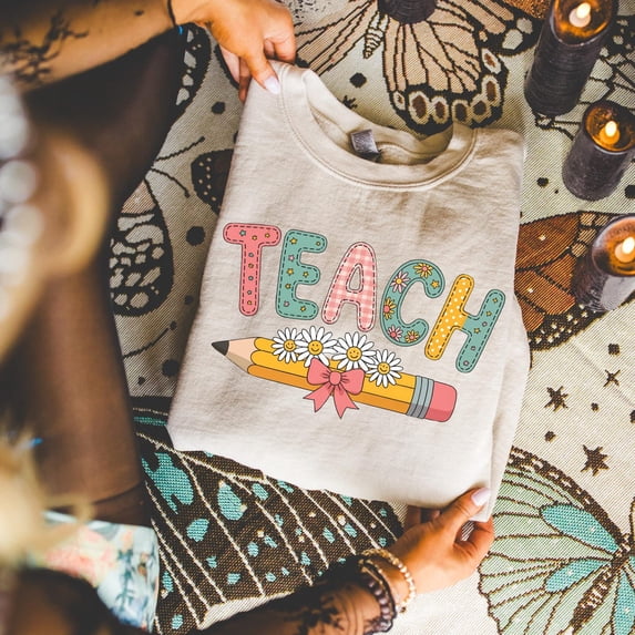 Velto Floral Teach Sweatshirt, Cute Teacher Sweatshirt, Teacher Appreciation Gift, Back To School, Teacher Hoodie. School Shirt,Teacher sweatshirt All Size S-5XL