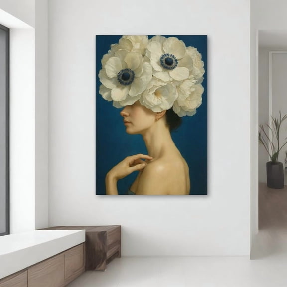 Velto Floral Woman Canvas - Elegant Female Portrait With White Flowers, Gift For Nature And Art Lovers Canvas, 8x10 UNFRAMED
