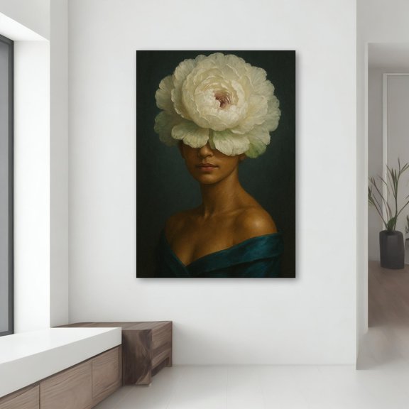 Velto Flower Crown Woman Canvas - Modern Female Portrait With White Bloom, Gift For Art And Nature Lovers Canvas, 8x10 UNFRAMED