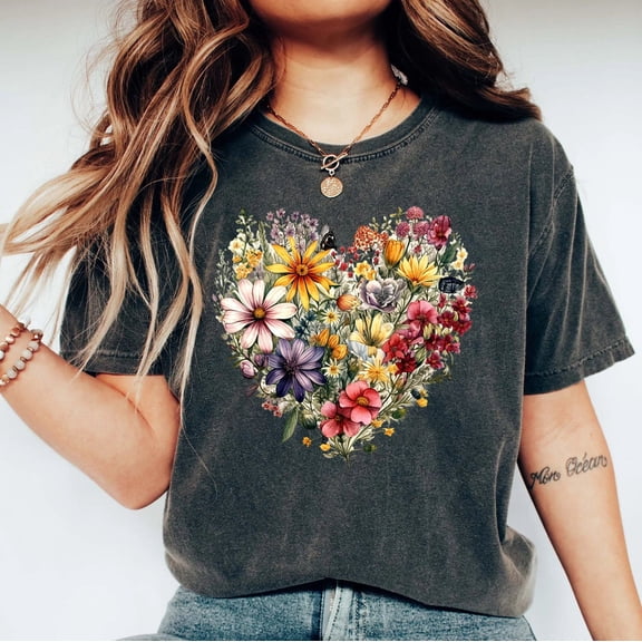 Velto Flower Heart TShirt, Wild flowers, Flower Shirt, Sunflower shirt T-Shirts, Valentine Shirt, Love Shirt, Floral Heart Shirt, Sentimental Gift All Size S-5XL