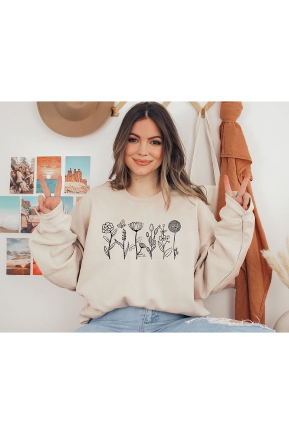Flower Sweatshirt, Wildflower Shirt, Botanical Shirt, Birth Flower Sweater, Gardener Gift, Mom Gift, Gardening Sweatshirt, Mothers Day Shirt All Size S-3XL