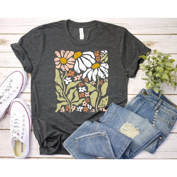 Velto Flowers T-Shirt, Boho Wildflowers Floral Nature Shirt, Garment Dyed, Boho Shirts, Oversized Shirts, Wildflower Shirt All Size S-5XL