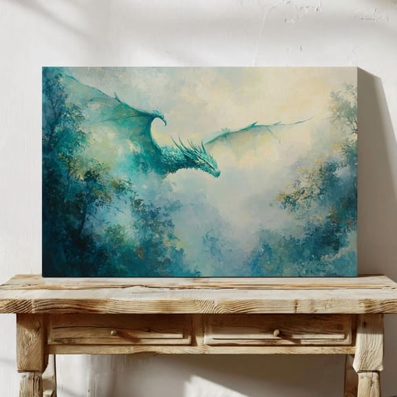 Velto Flying Dragon Canvas Wall Art Enchanting Mystical Fantasy Décor Canvas, SIZE 12x16 INCLUDE Pine Wood Frame 1.25-Inch