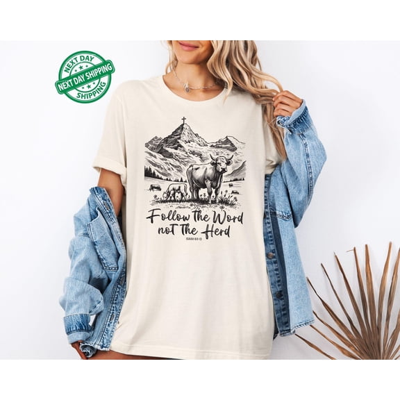 Velto Follow the Word Not the Herd Shirt, Bible T-Shirt, Christian Country Shirt, Western Cowboy T-Shirt, Western Cow Shirt All Size S-5XL