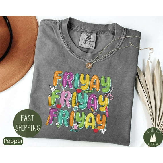 Velto Friyay Teacher Graphic Tshirt TGIF Back To School Outfit Casual Everyday Classroom Appreciation Wear Fullsize S-5XL Shirt